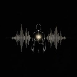 Ilustración minimalista que representa la alineación entre la identidad interna y la frecuencia vibratoria para manifestar.