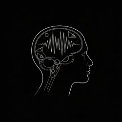 Ilustración minimalista de una mente siendo entrenada como gimnasia perceptiva.